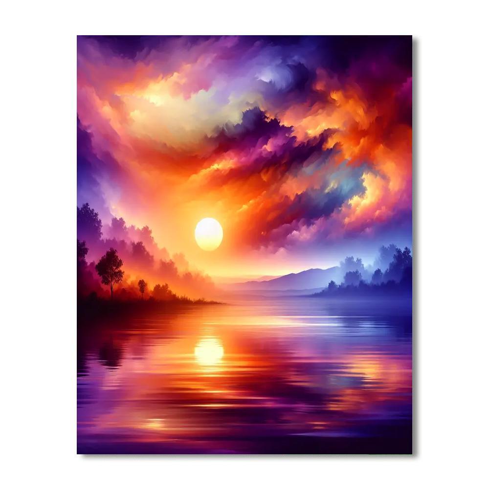 Vivid Sunset Over Water Paint By Color