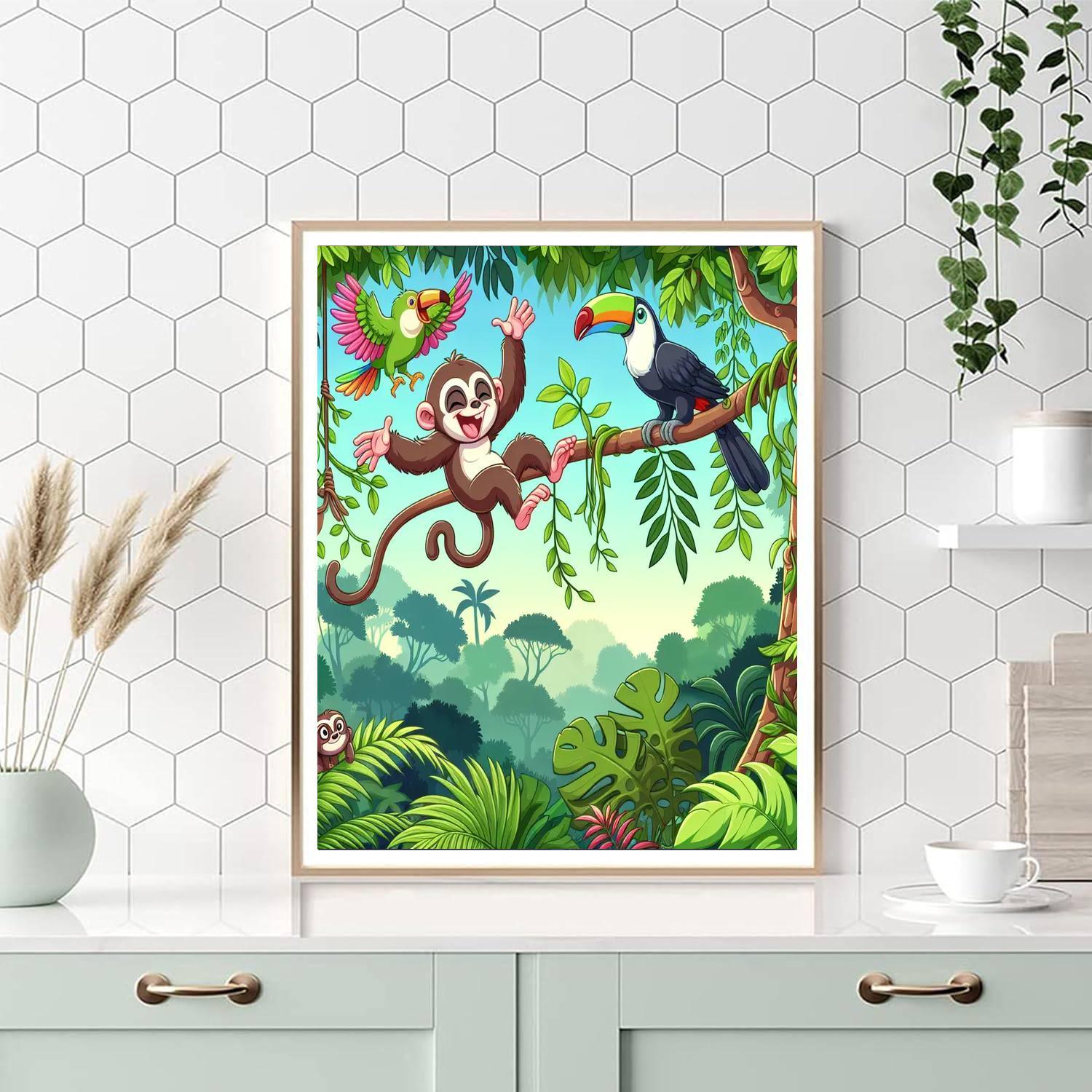 Rainforest Adventure With Friendly Critters Paint By Numbers Art