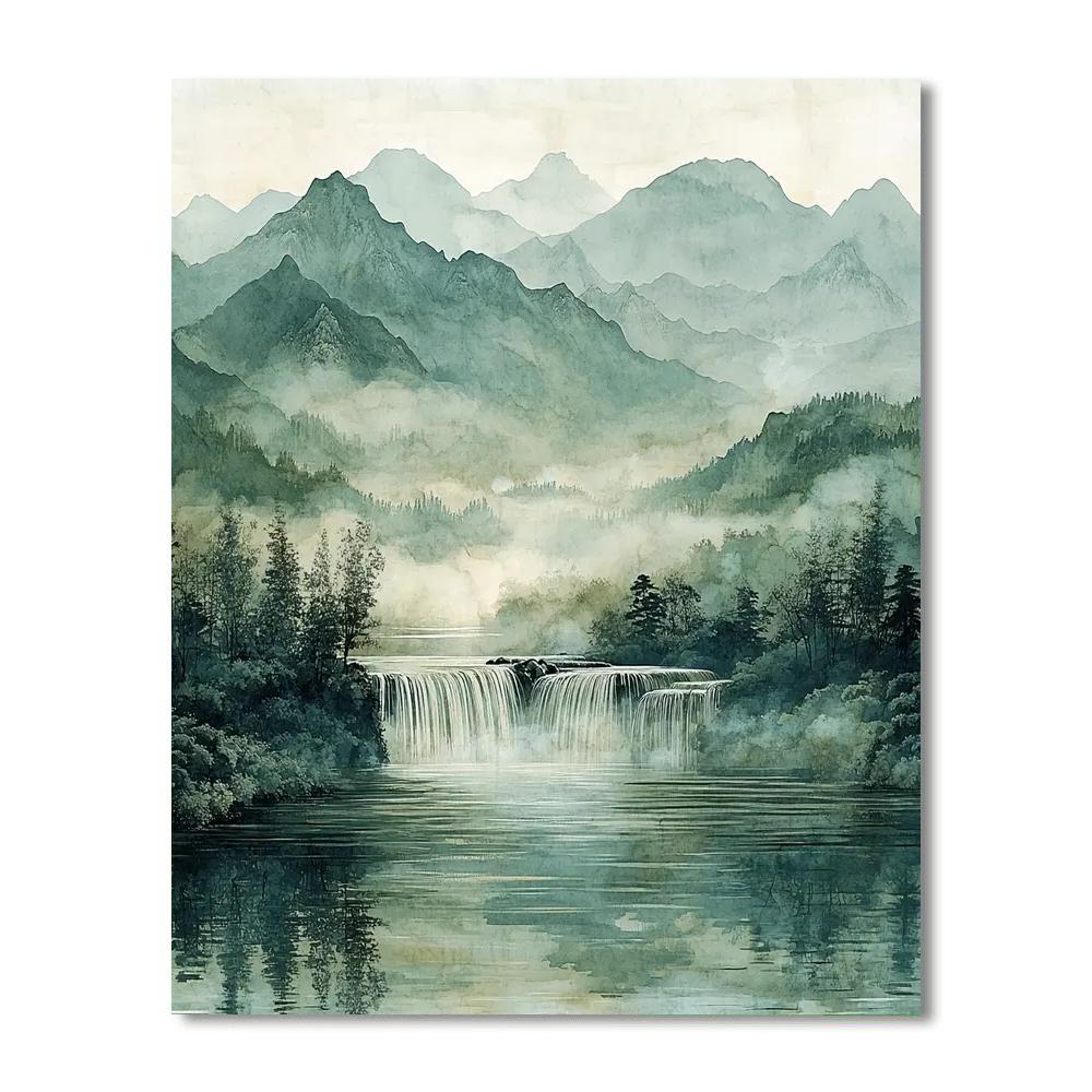 Zhao Mengfu Inspired Tranquil River Serenity  Paint By Color