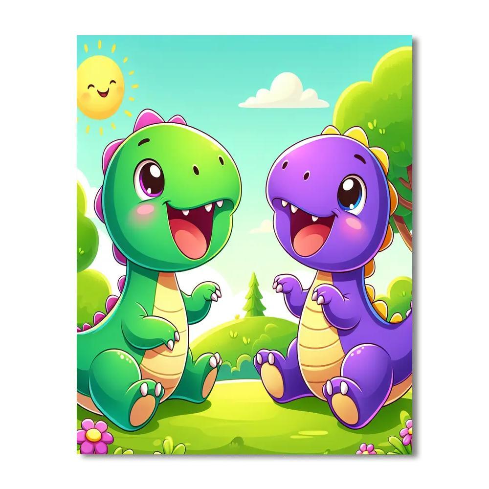 Curious Baby Dinosaurs Paint By Numbers Art