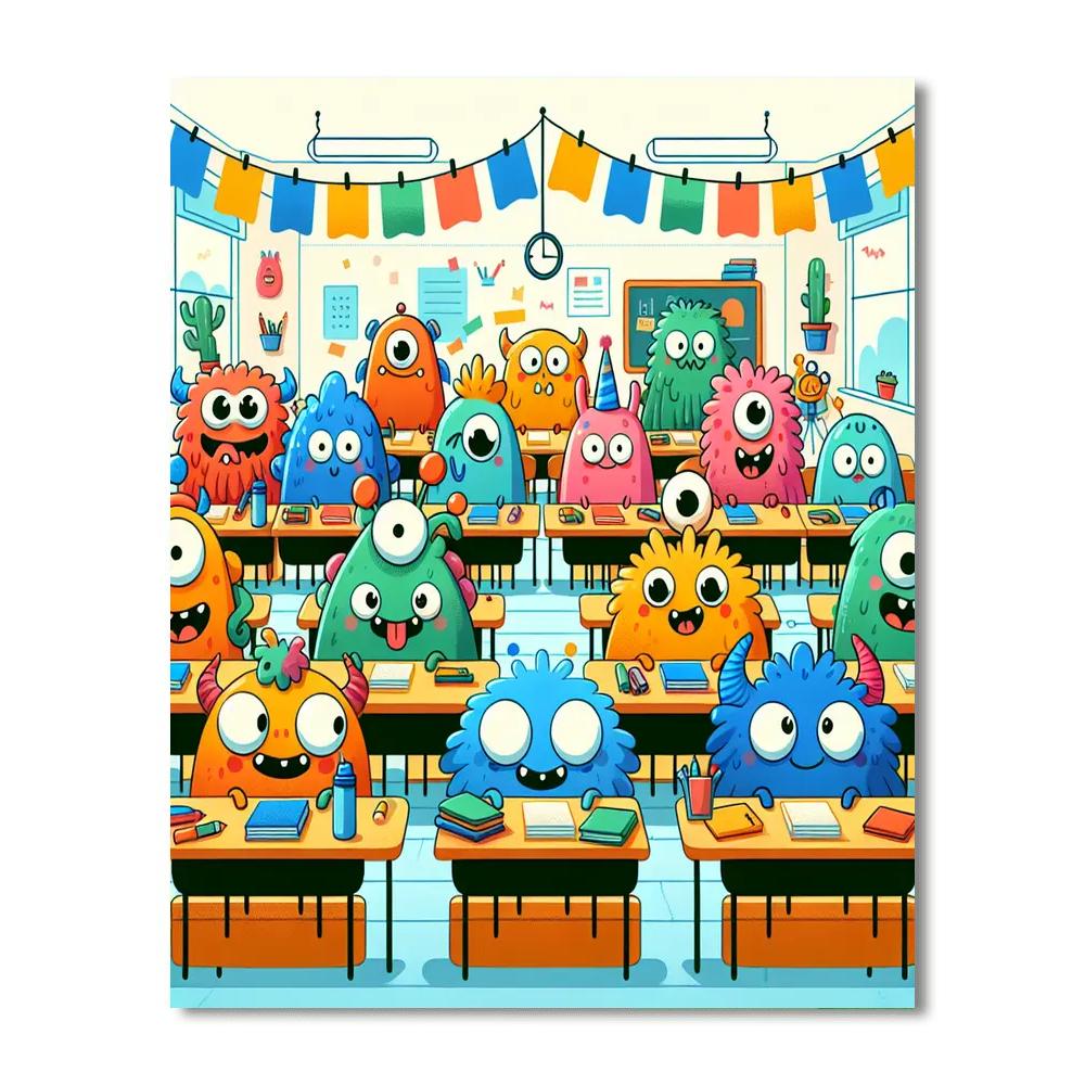 Funny Monster School Number Painting