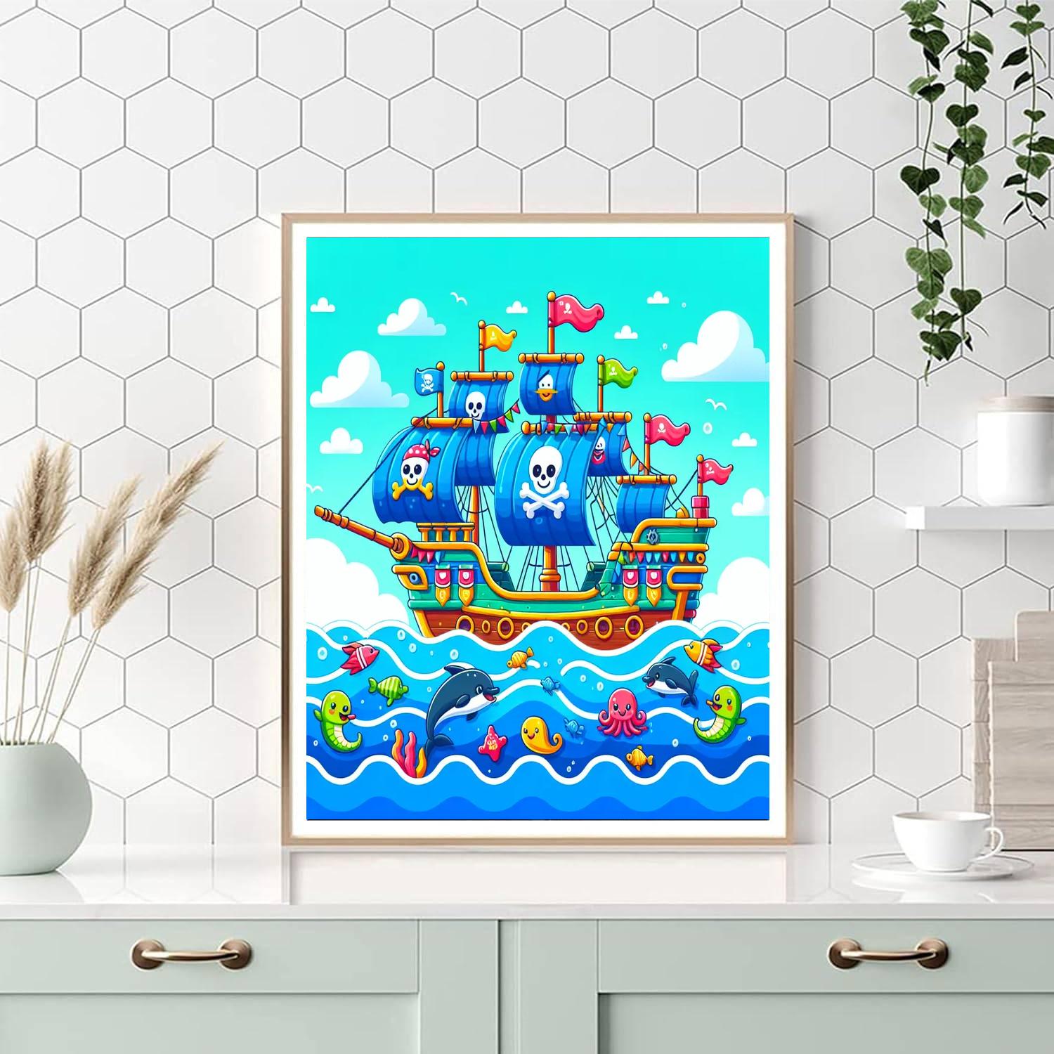 Whimsical Pirate Ship DIY Paint By Numbers