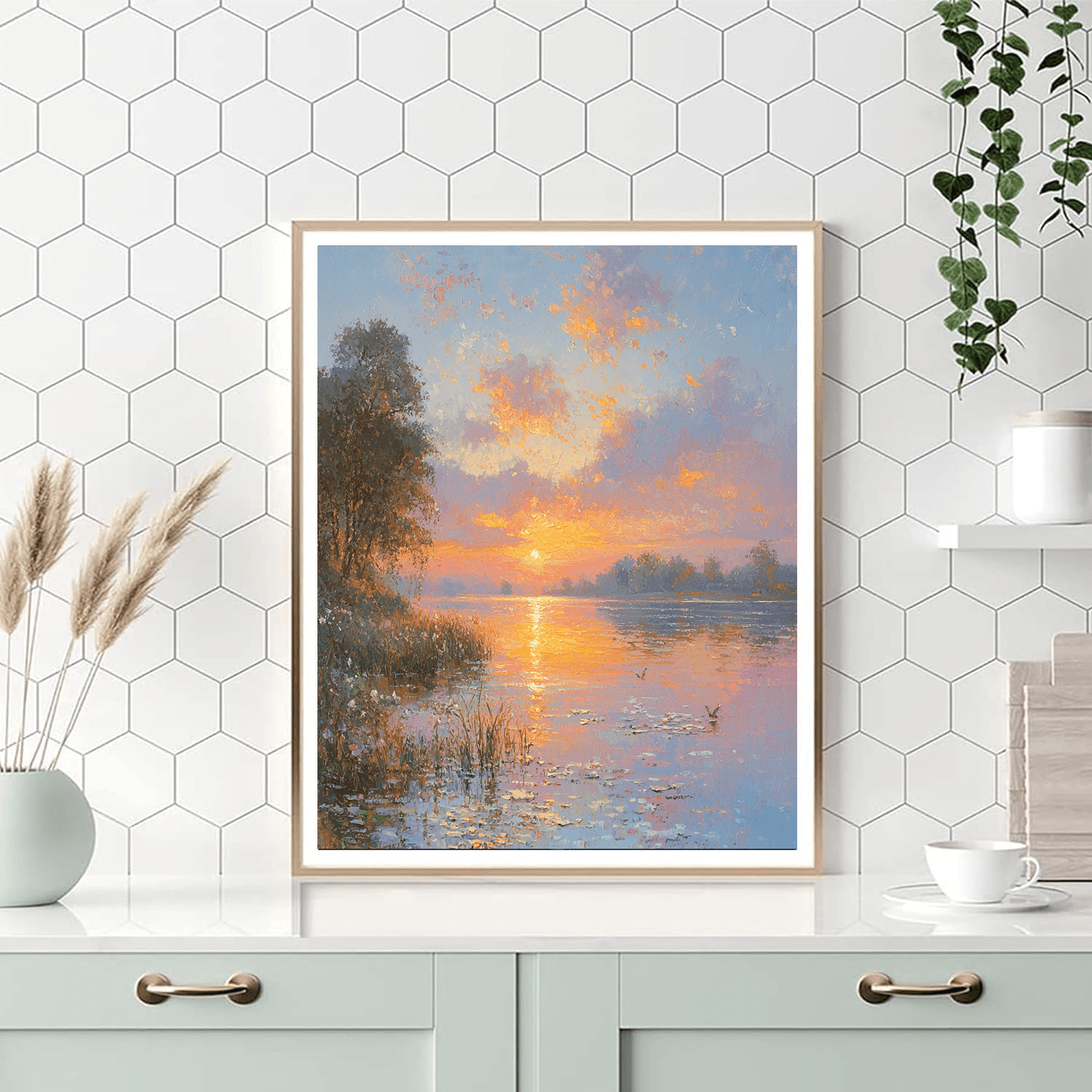 J.M.W. Turner Inspired Romantic Sunset Over the Lake - DIY Painting By Numbers Kit