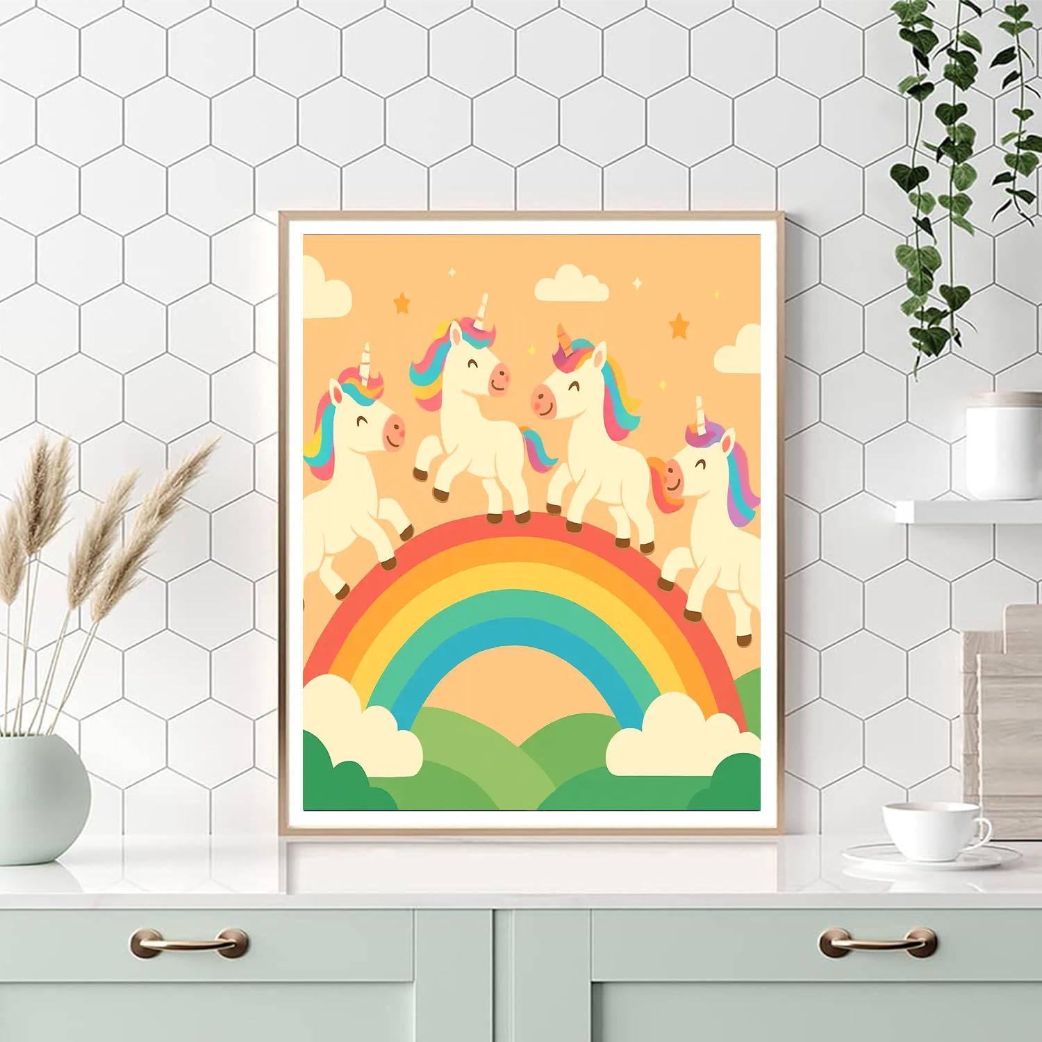 Joyful Rainbow Unicorns Numbered Painting Kits
