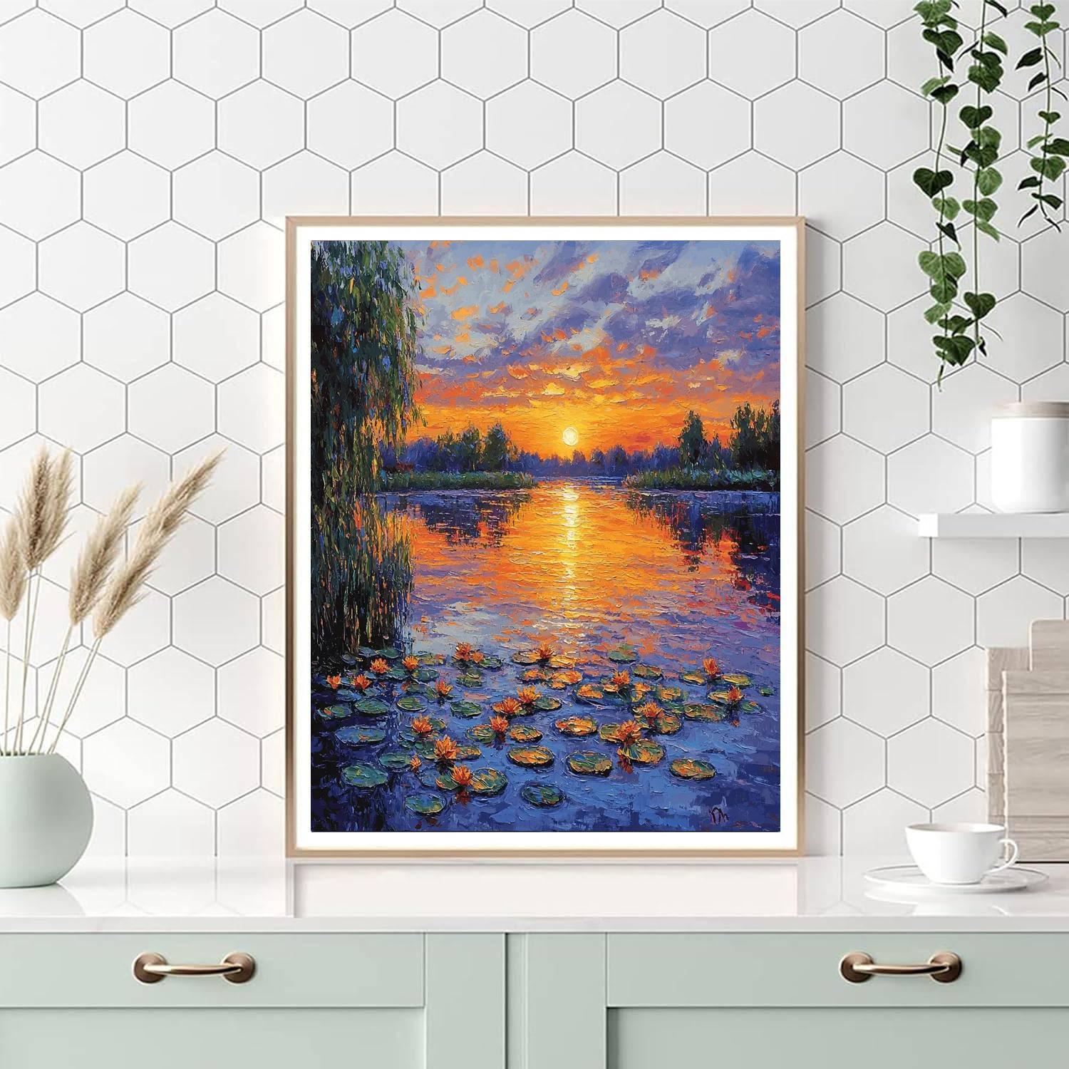 Claude Monet Inspired Tranquil Evening Lake  Number Painting