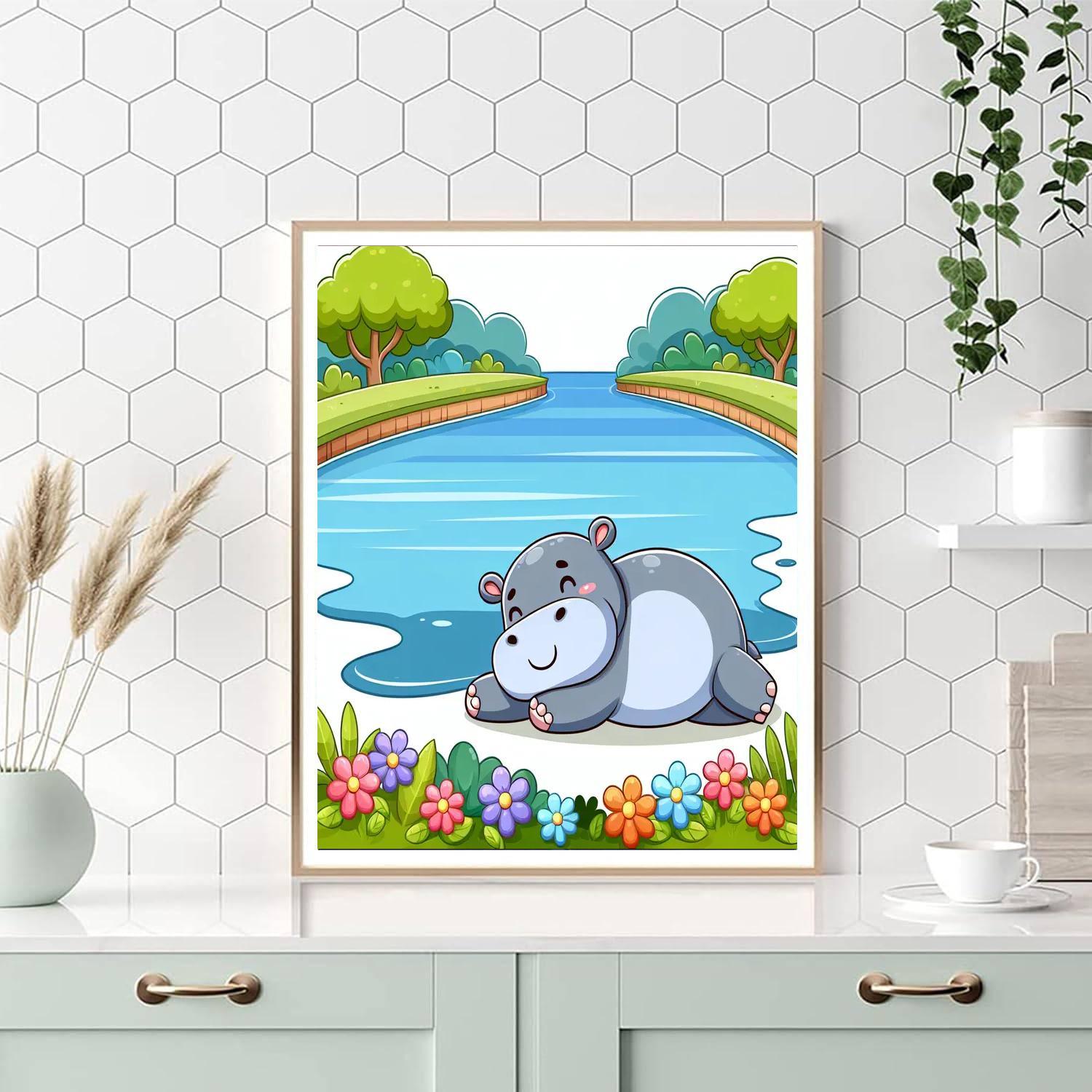 Happy Hippopotamus Paint By Numbers Art