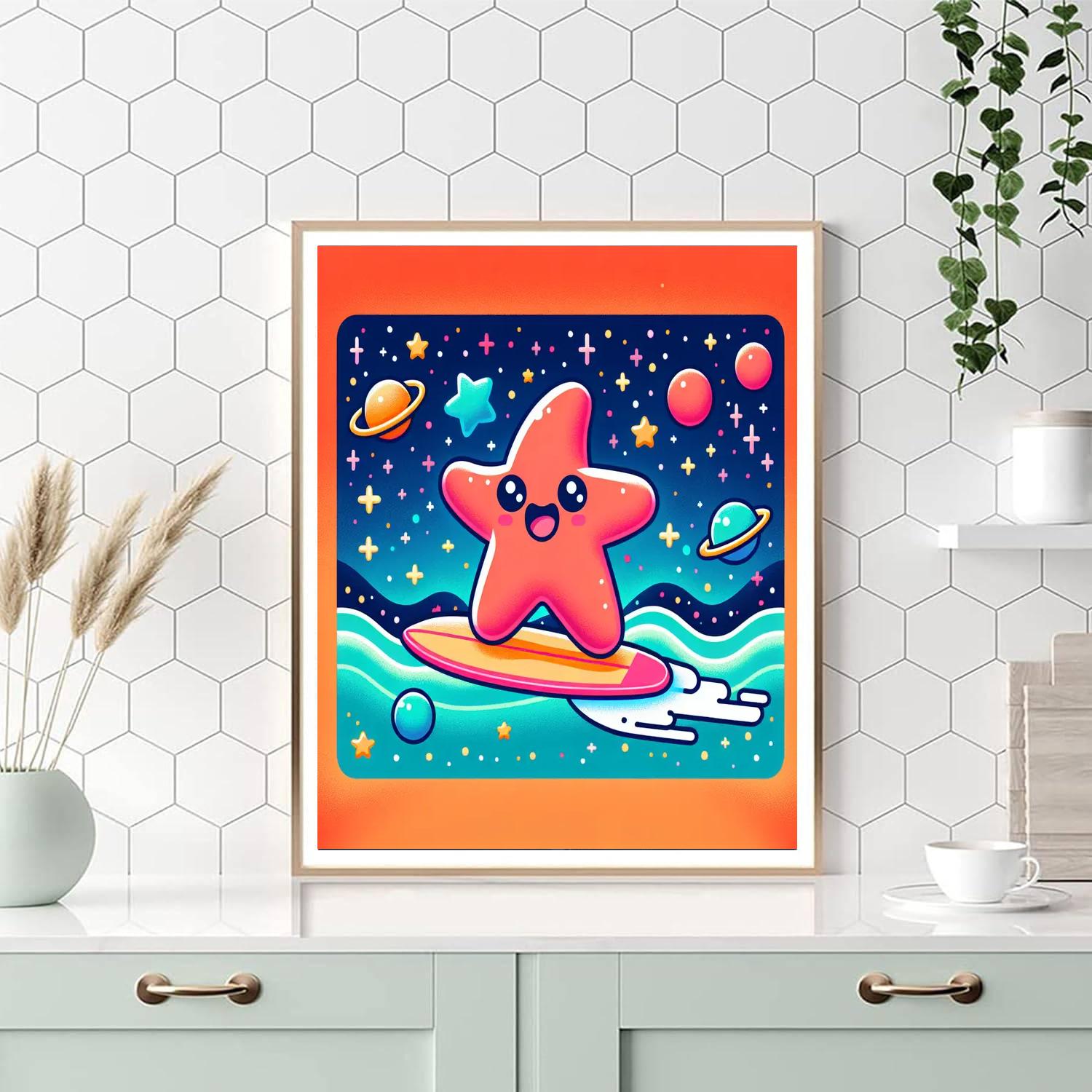 Space Surfer Starfish Number Painting