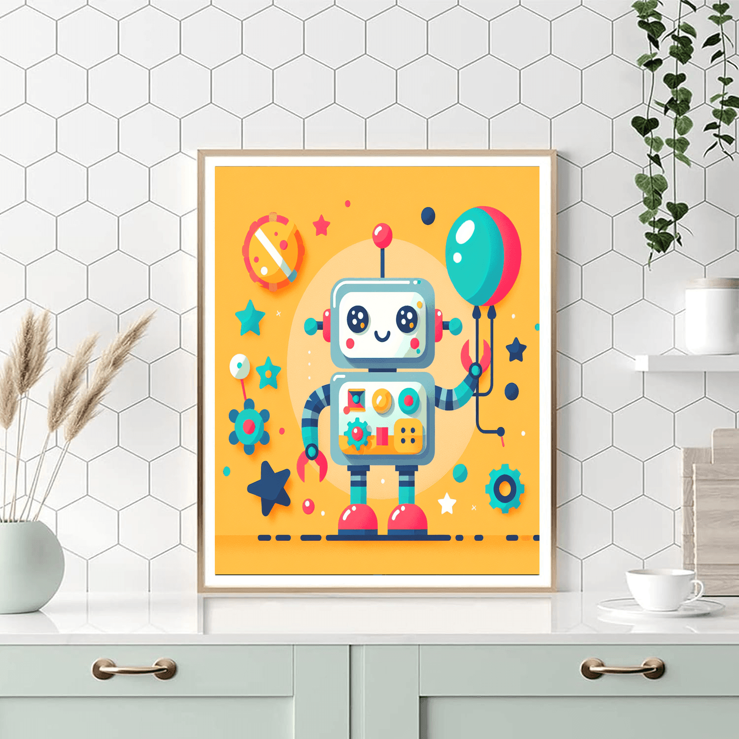 Whimsical Robot Number Painting