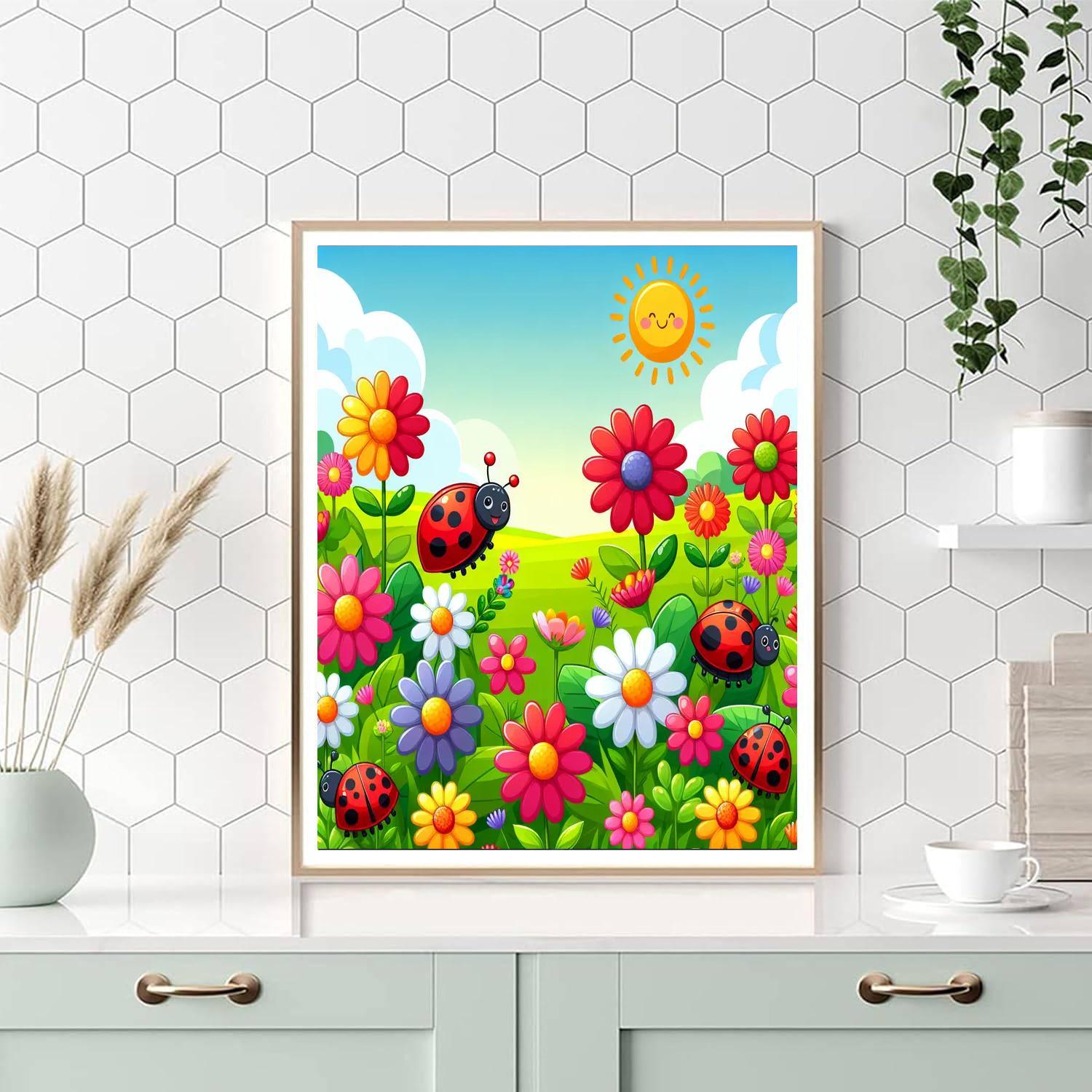 Garden Of Colors With Ladybugs And Flowers Paint By Number