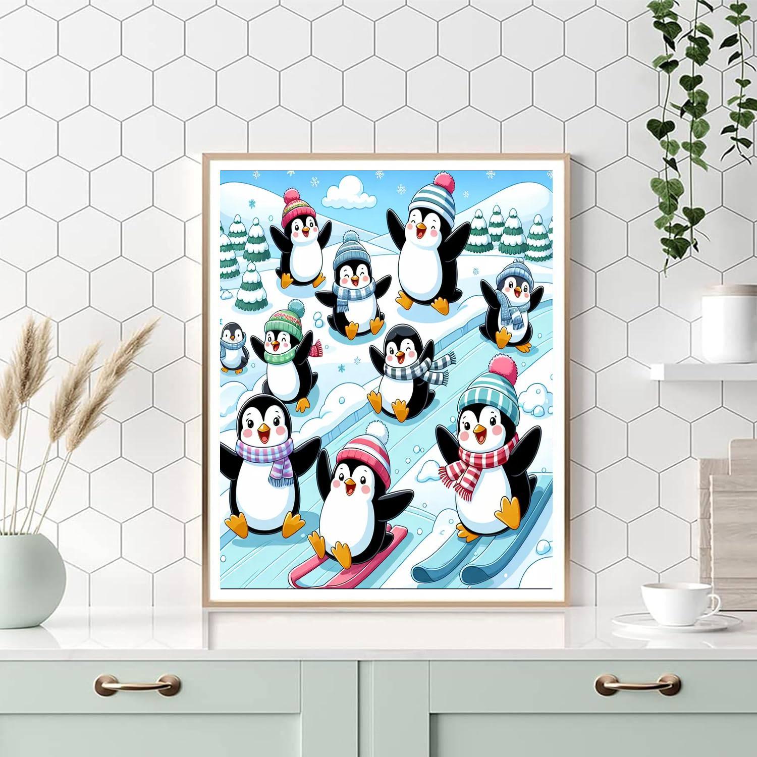 Happy Penguins On Ice Paint By Numbers Art