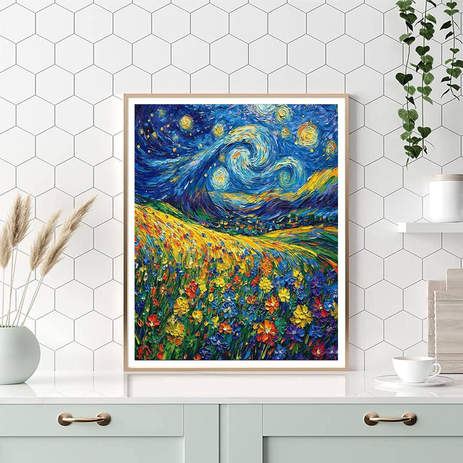 Vincent Van Gogh Inspired Starry Night Flowers  DIY Paint By Numbers
