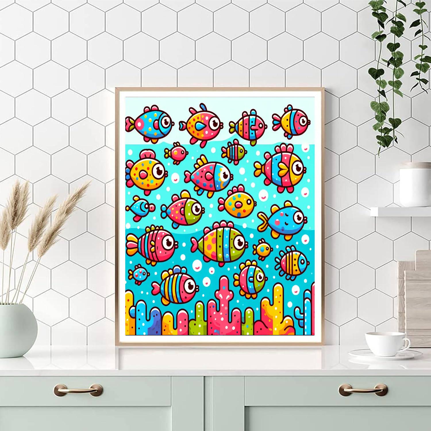 Funky Fish School Number Painting