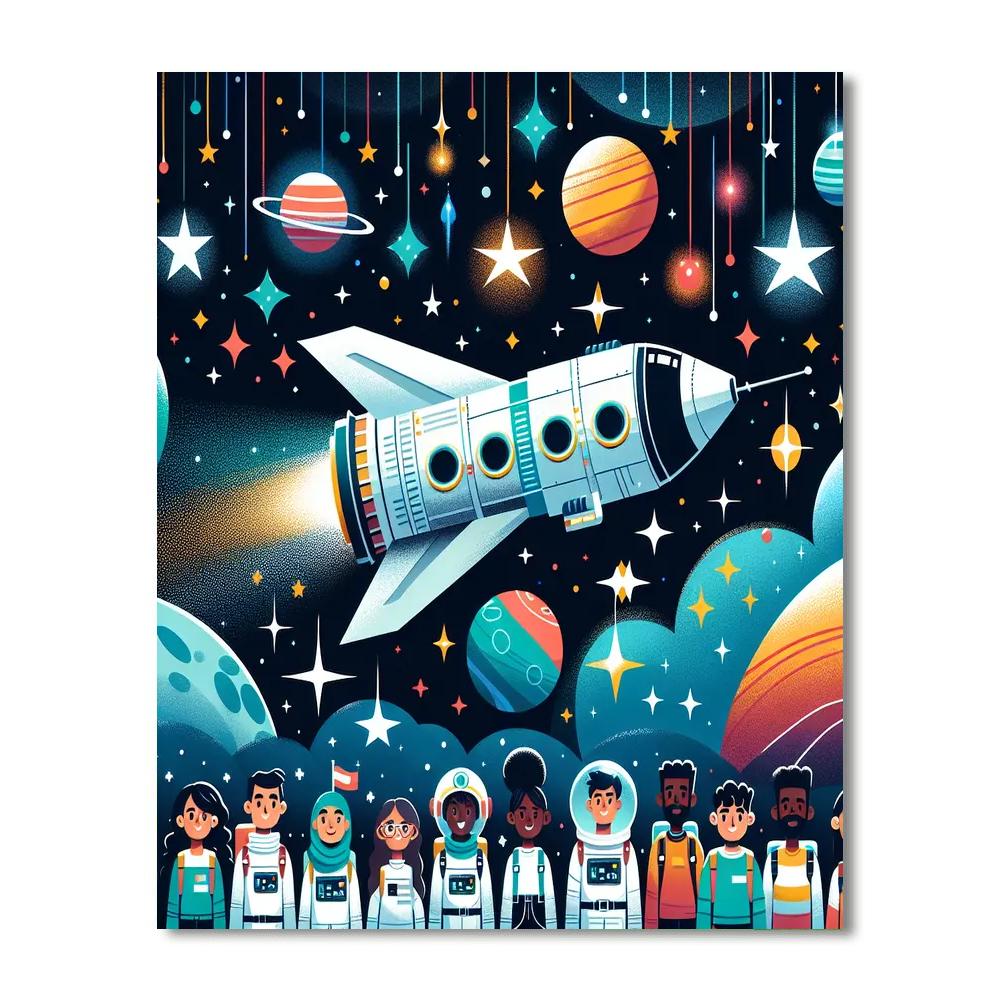 Galactic Spaceship Journey Paint By Numbers Art