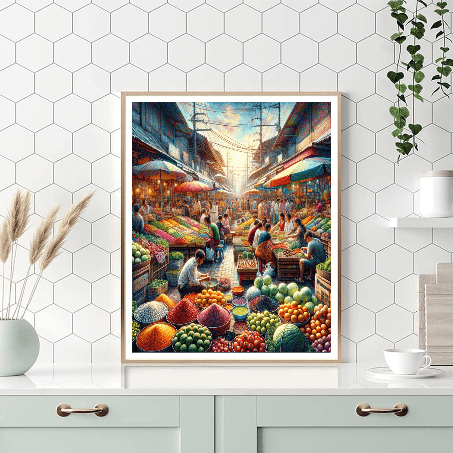 Bustling Market Scene Paint By Numbers Art