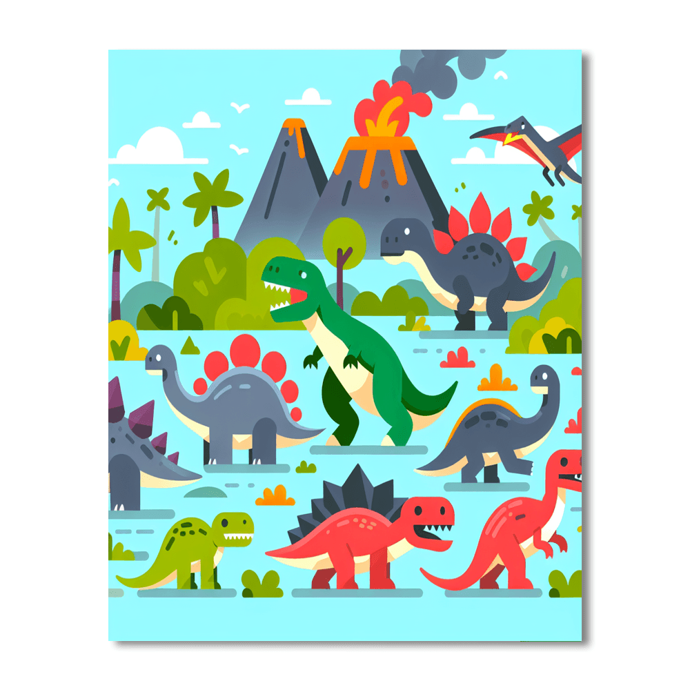 Dinosaurs In Action Paint By Numbers Art