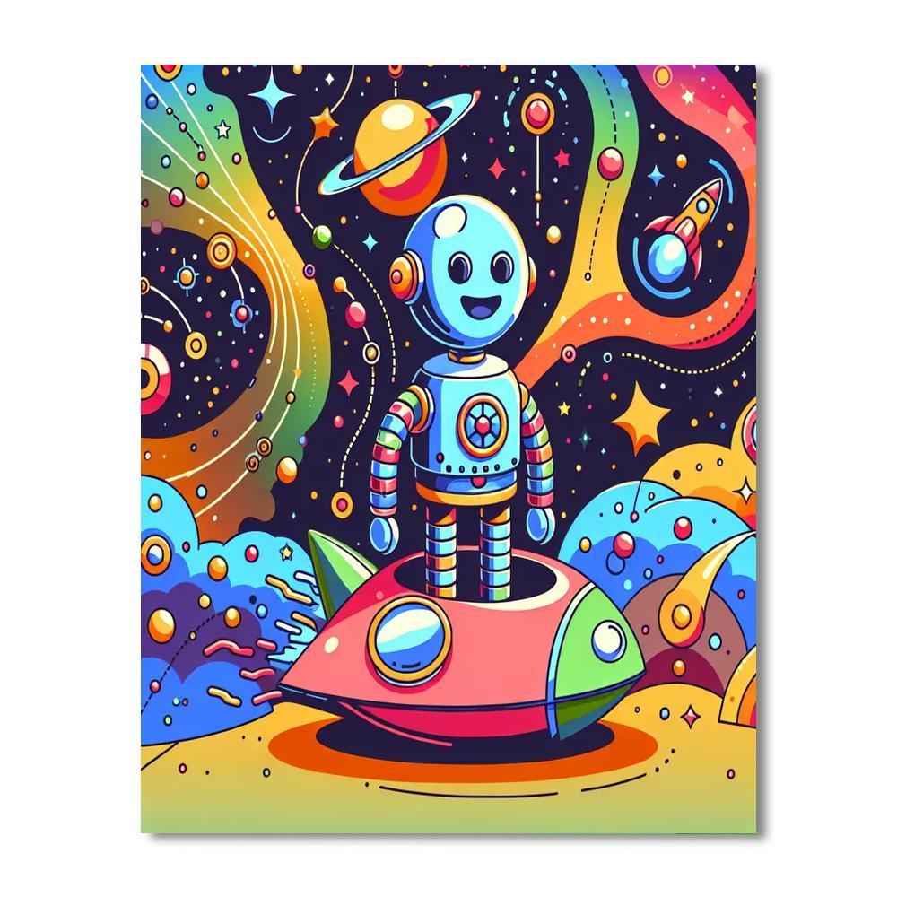 Space Robot's Galactic Journey Paint By Color