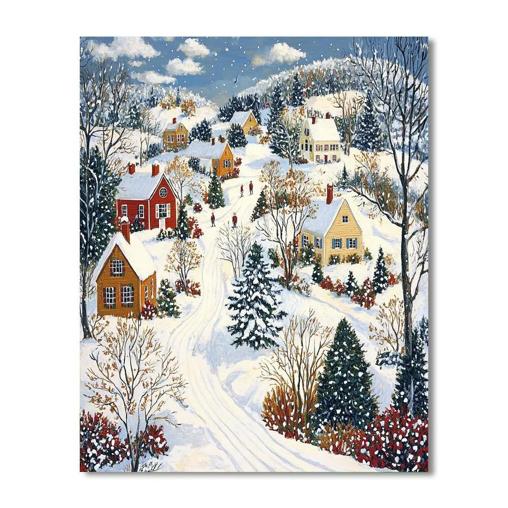 Grandma Moses Inspired Charming Village Winter  Paint By Numbers Kits
