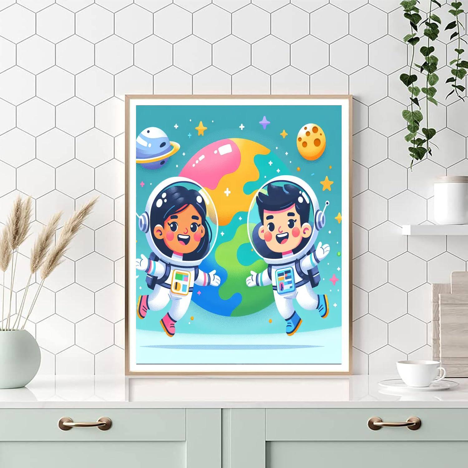 Friendly Astronauts In Space Paint By Numbers Art