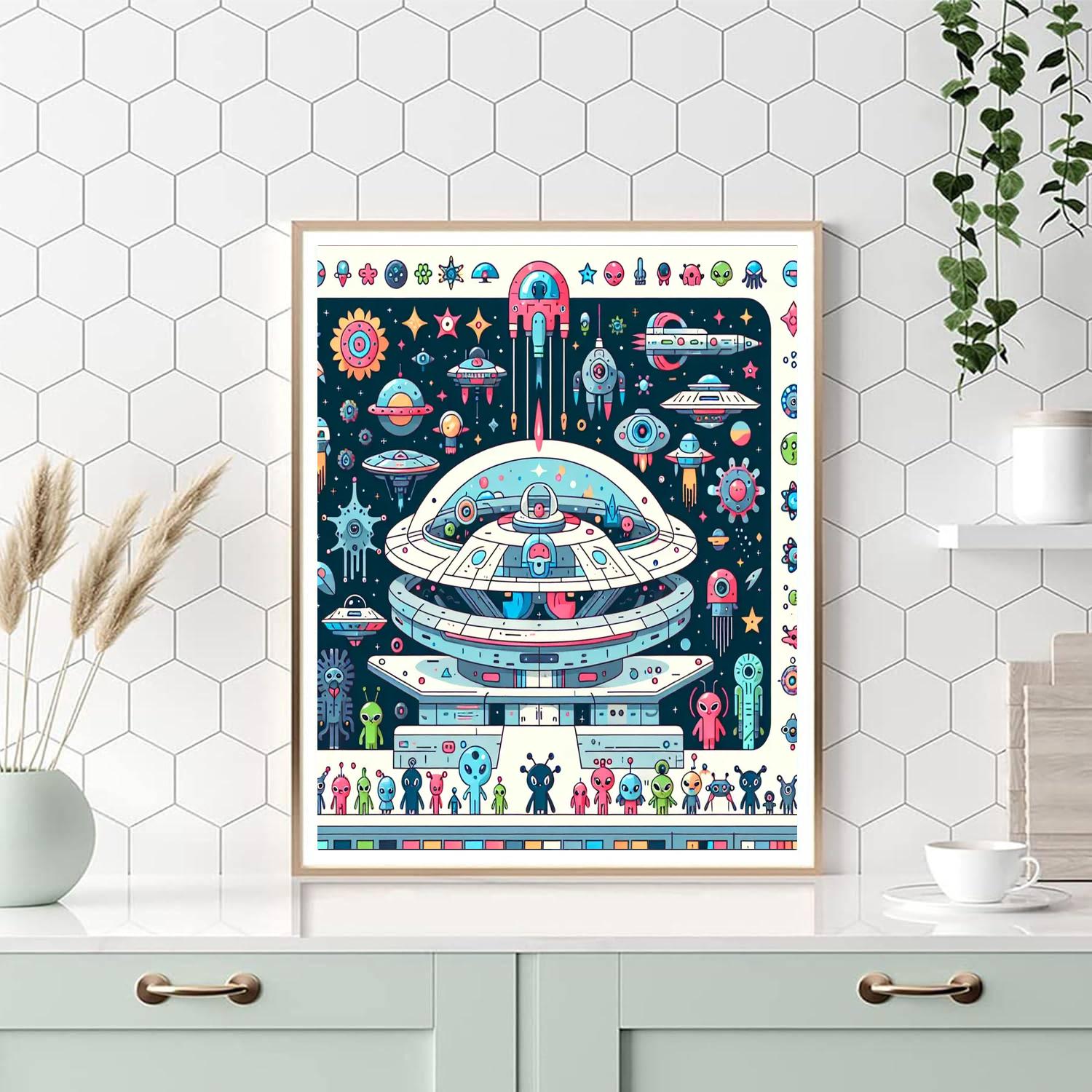 Alien Space Station Number Painting