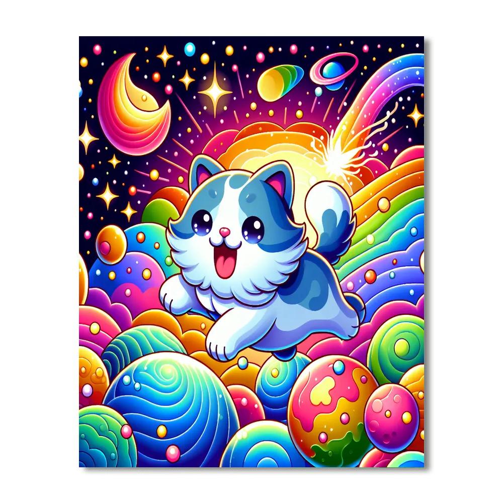 Cosmic Kitten's Space Chase Paint By Numbers