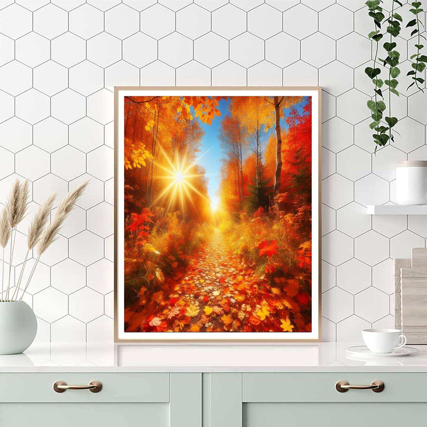 Sunlit Autumn Pathway Paint By Numbers Art