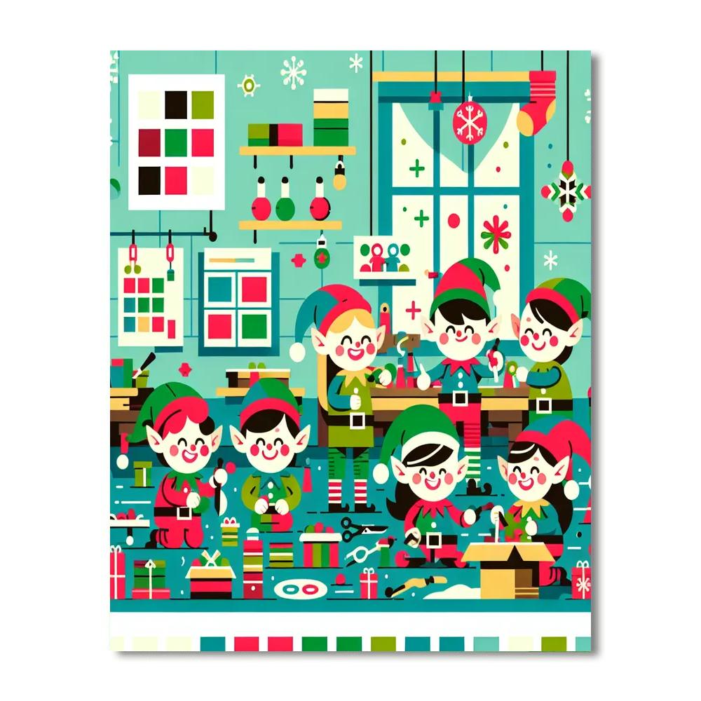 Christmas Elf Workshop Number Painting