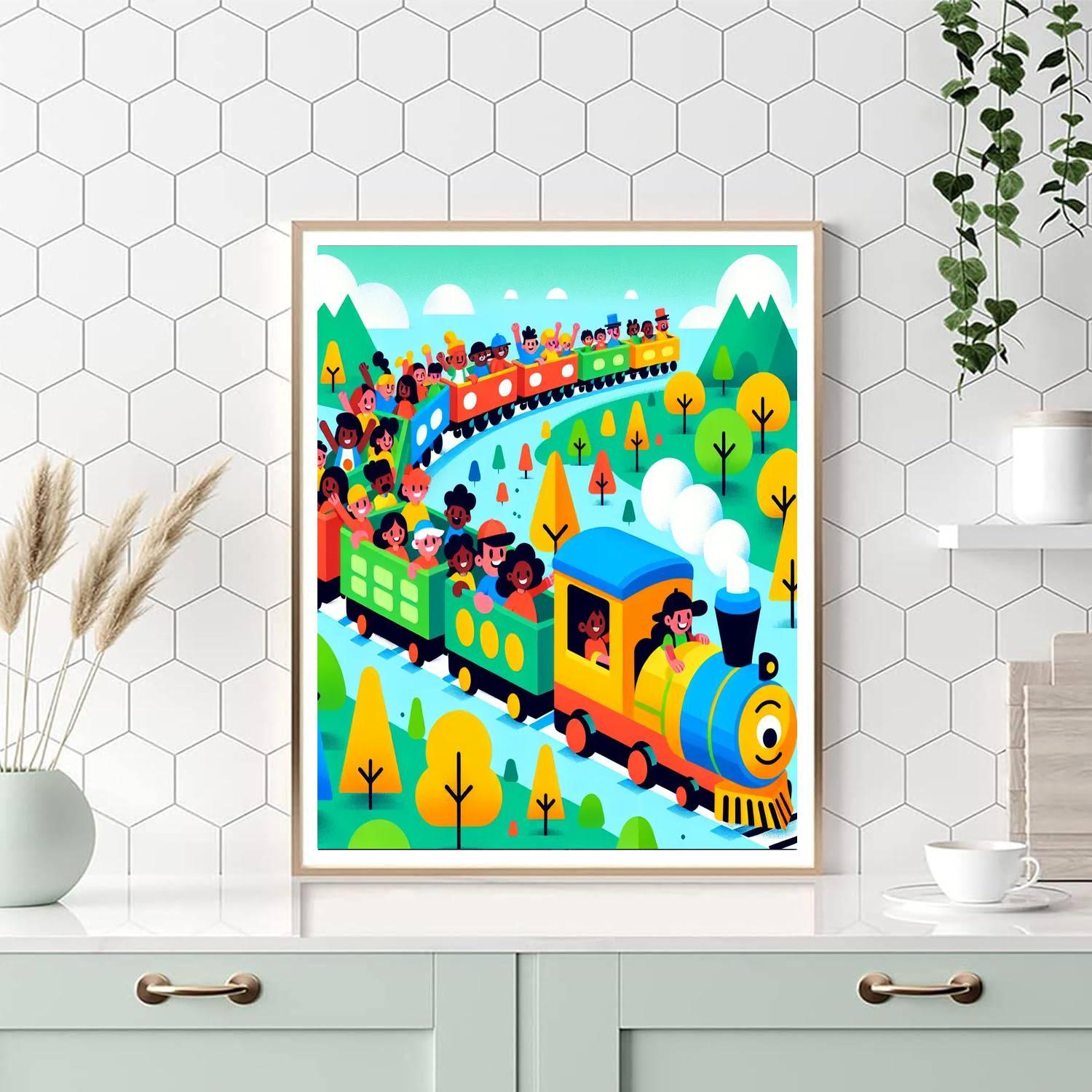 Lively Train Adventure Paint By Numbers Art