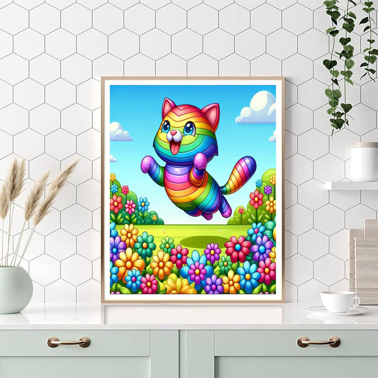 Bouncy Rainbow Cat DIY Paint By Numbers