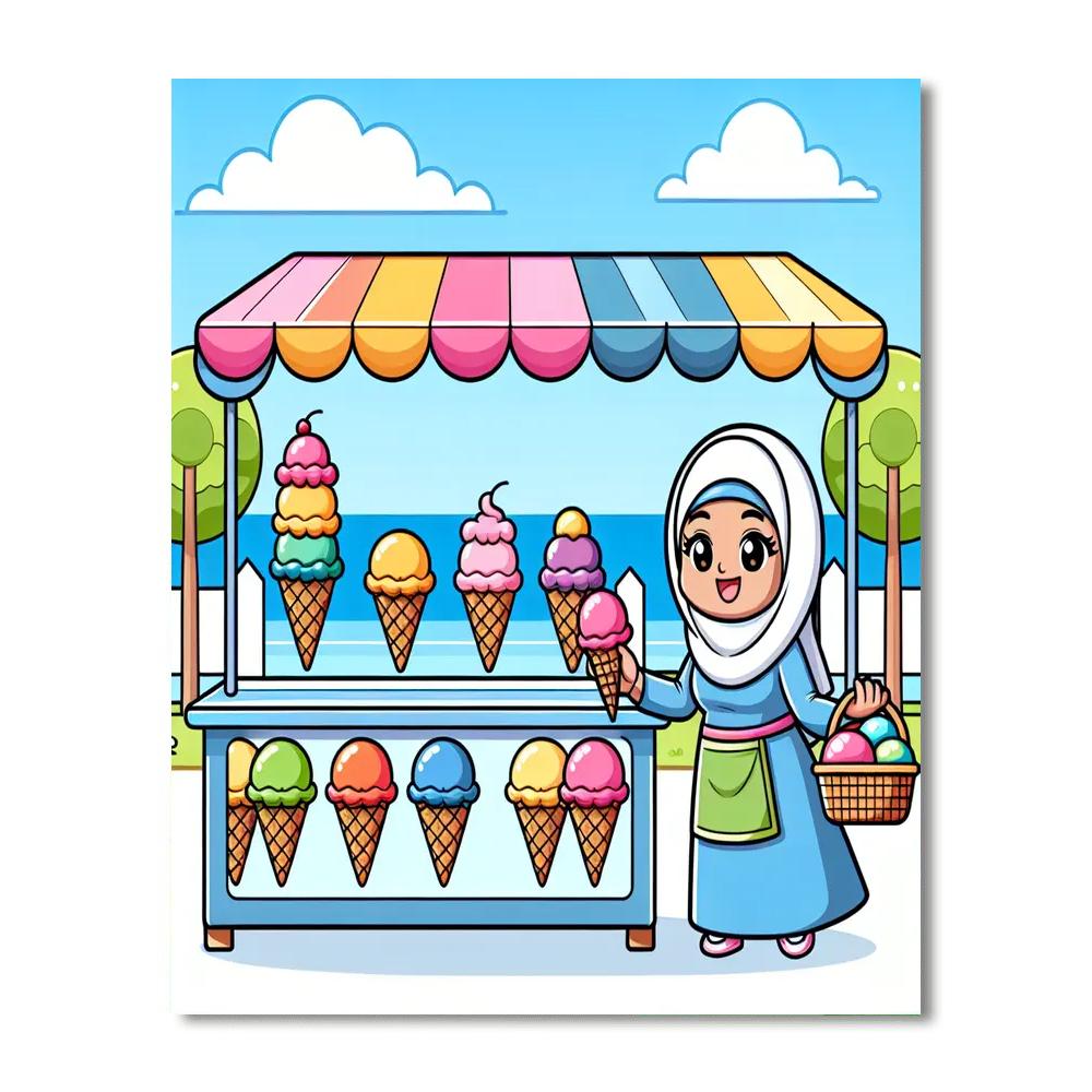 Sunny Ice Cream Stand Paint By Numbers Art