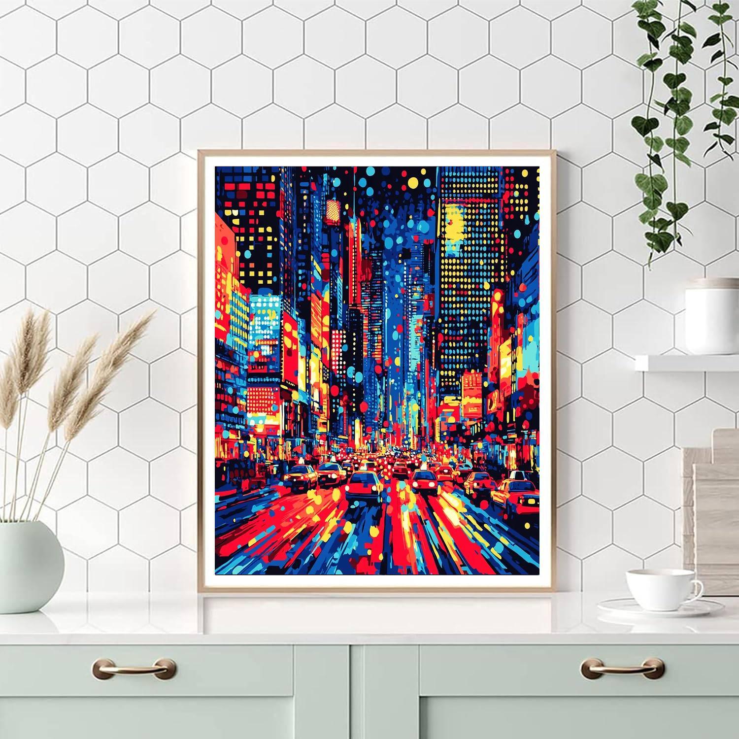 Roy Lichtenstein Inspired Modern City Illumination  Paint By Numbers Kits