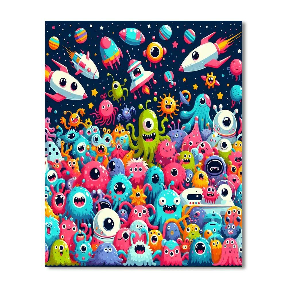Cute Monsters In Space Paint By Number