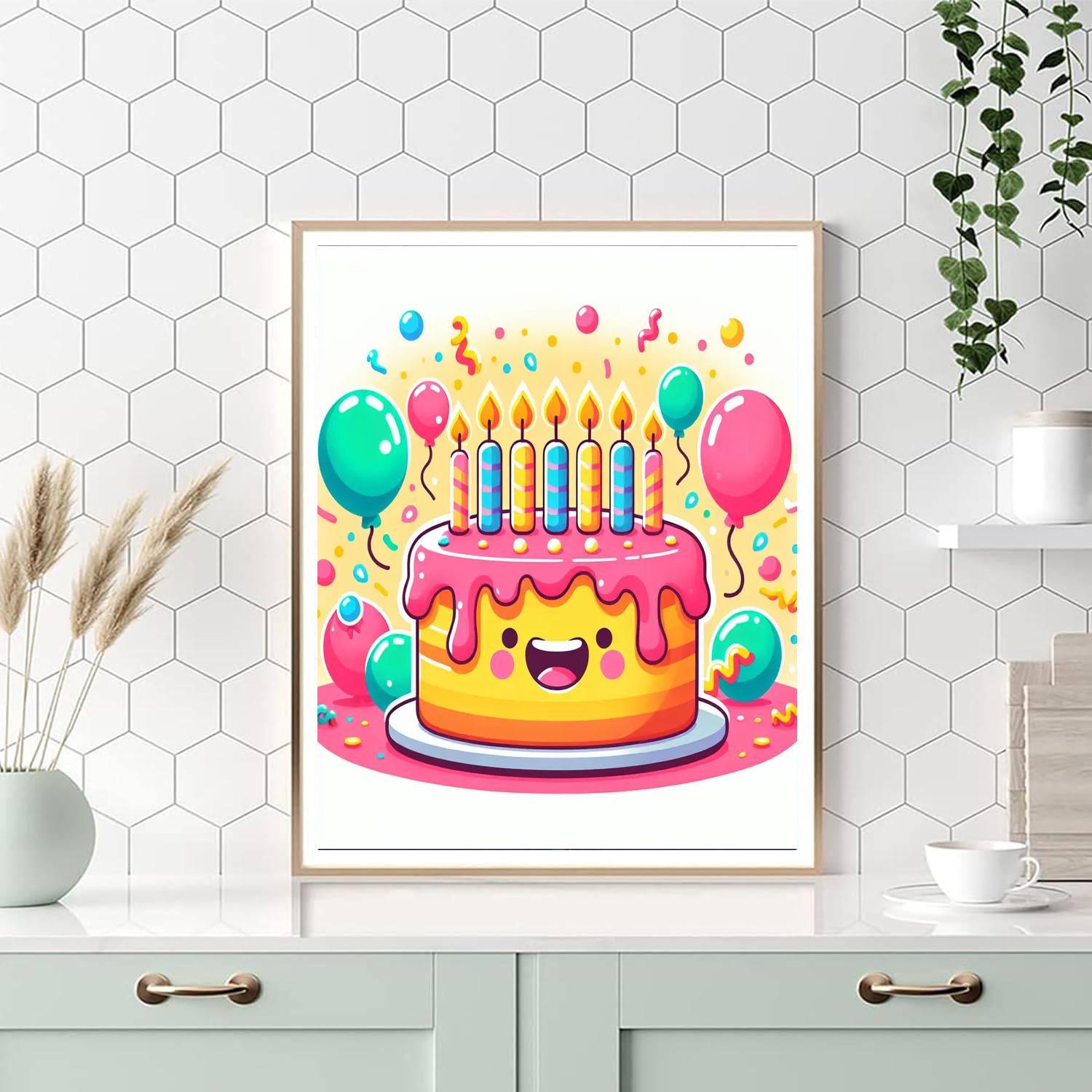 Bouncing Birthday Cake DIY Paint By Numbers