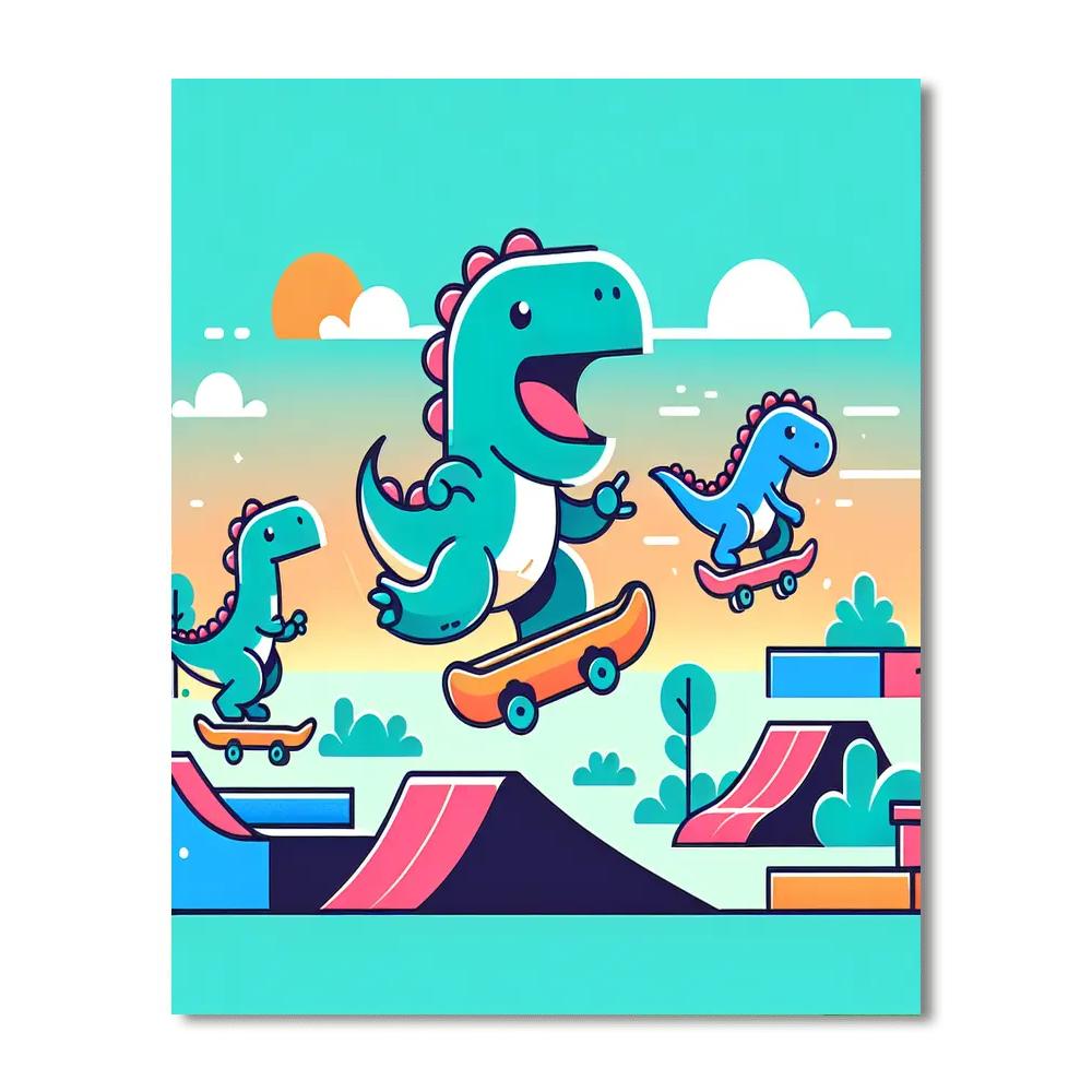 Dino Skateboard Park Paint By Numbers Art
