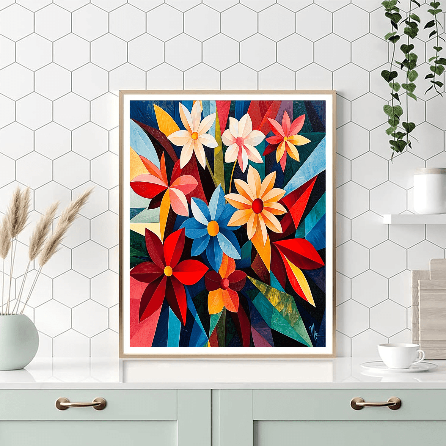 Pablo Picasso Inspired Cubist Floral Arrangement  Paint By Number