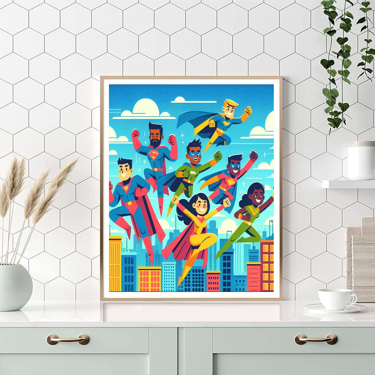 Joyful Superhero Adventure Paint By Numbers Art