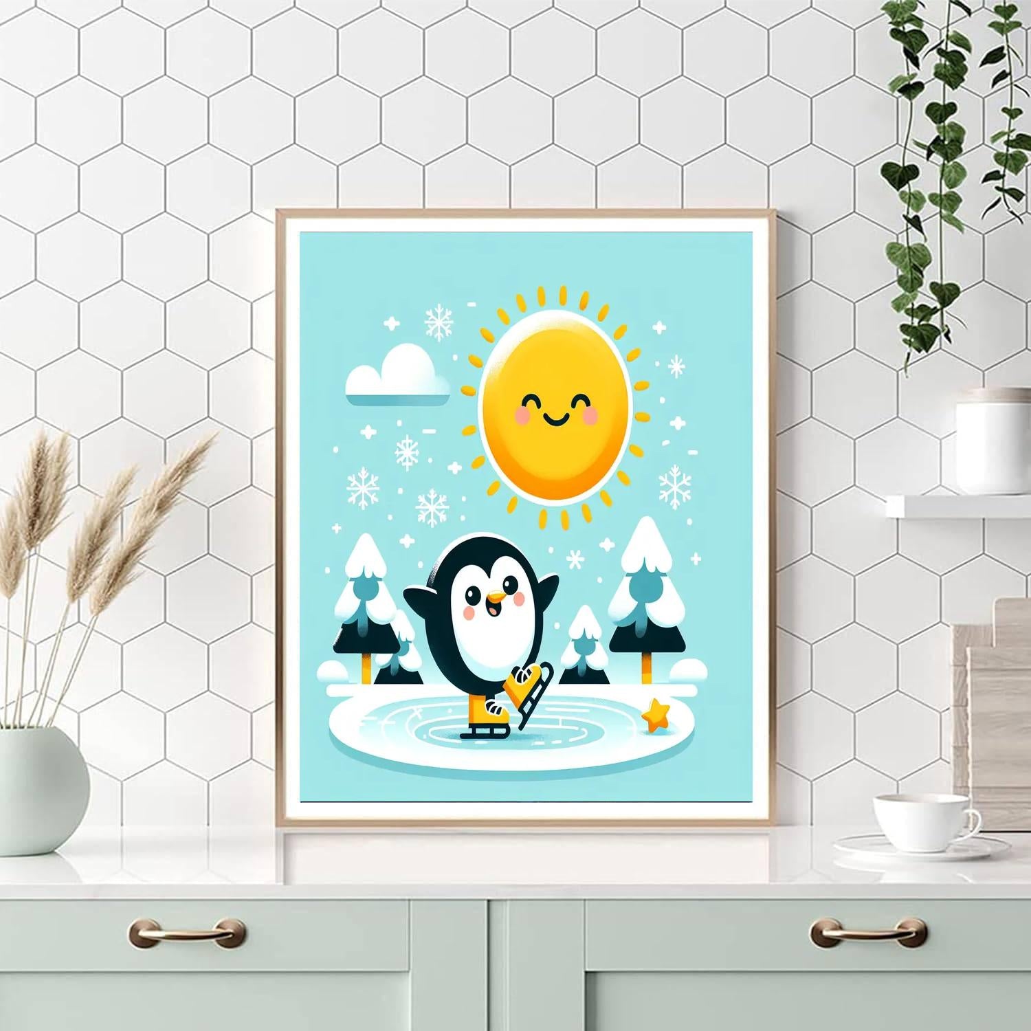 Playful Skating Penguin Numbered Painting Kits