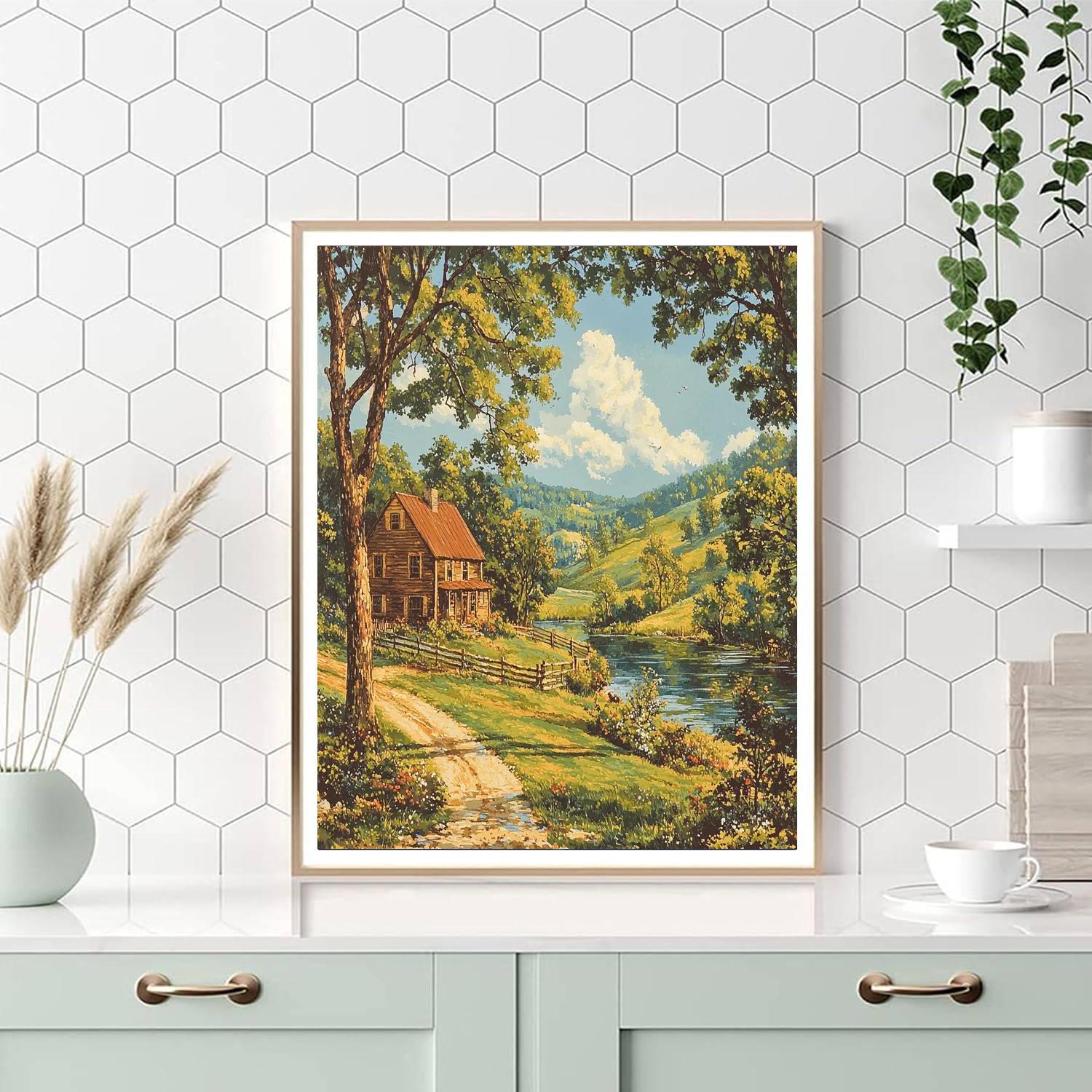 Grant Wood Inspired Vintage Rustic Homestead  Paint By Numbers