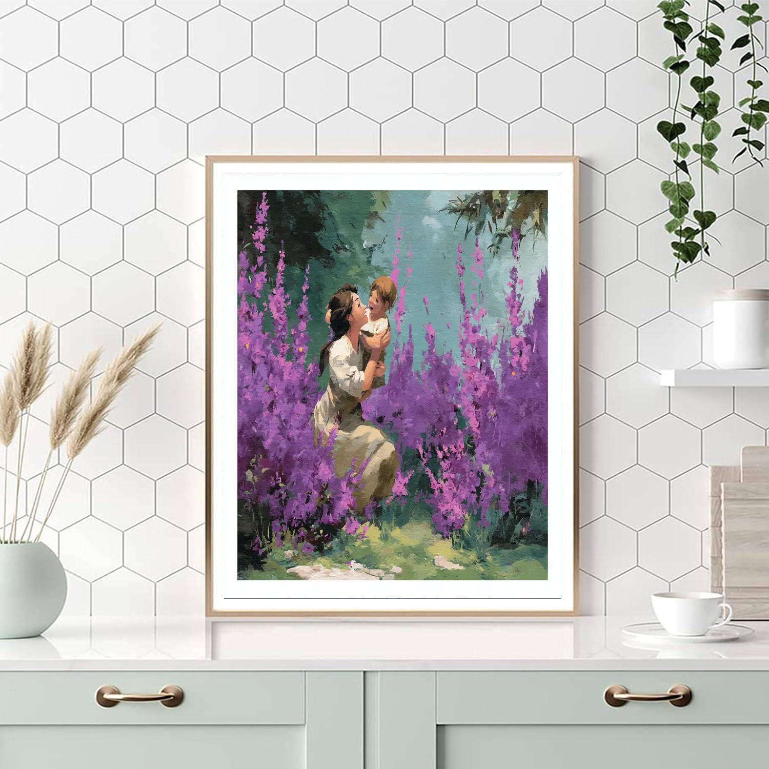 Mother And Child In The Lavender Field Paint By Number