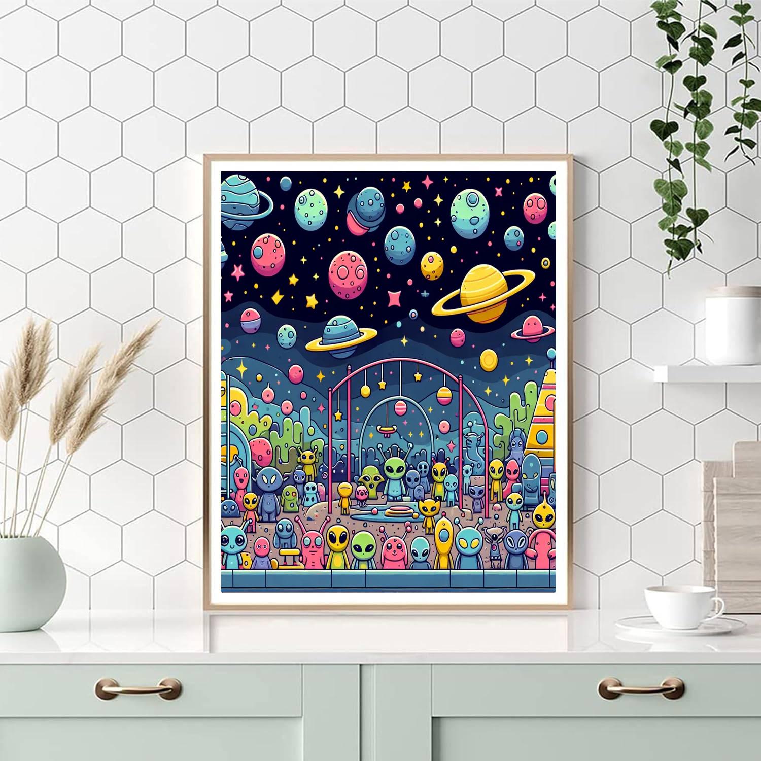 Galactic Alien Playground Paint By Numbers Art