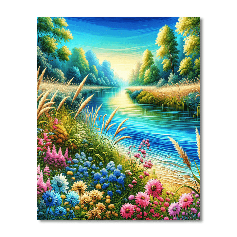 Charming Riverbank Retreat Number Painting