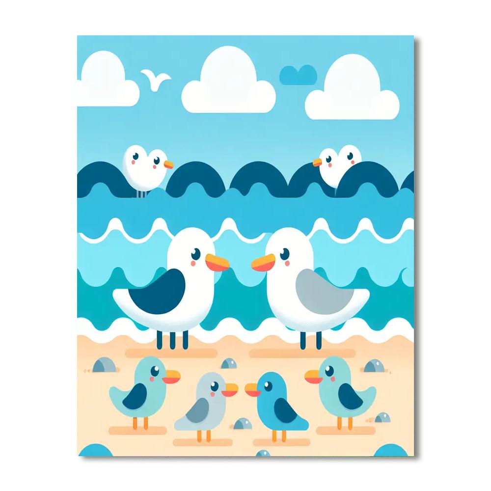 Silly Seagulls' Shoreline Shenanigans Painting Number Kit