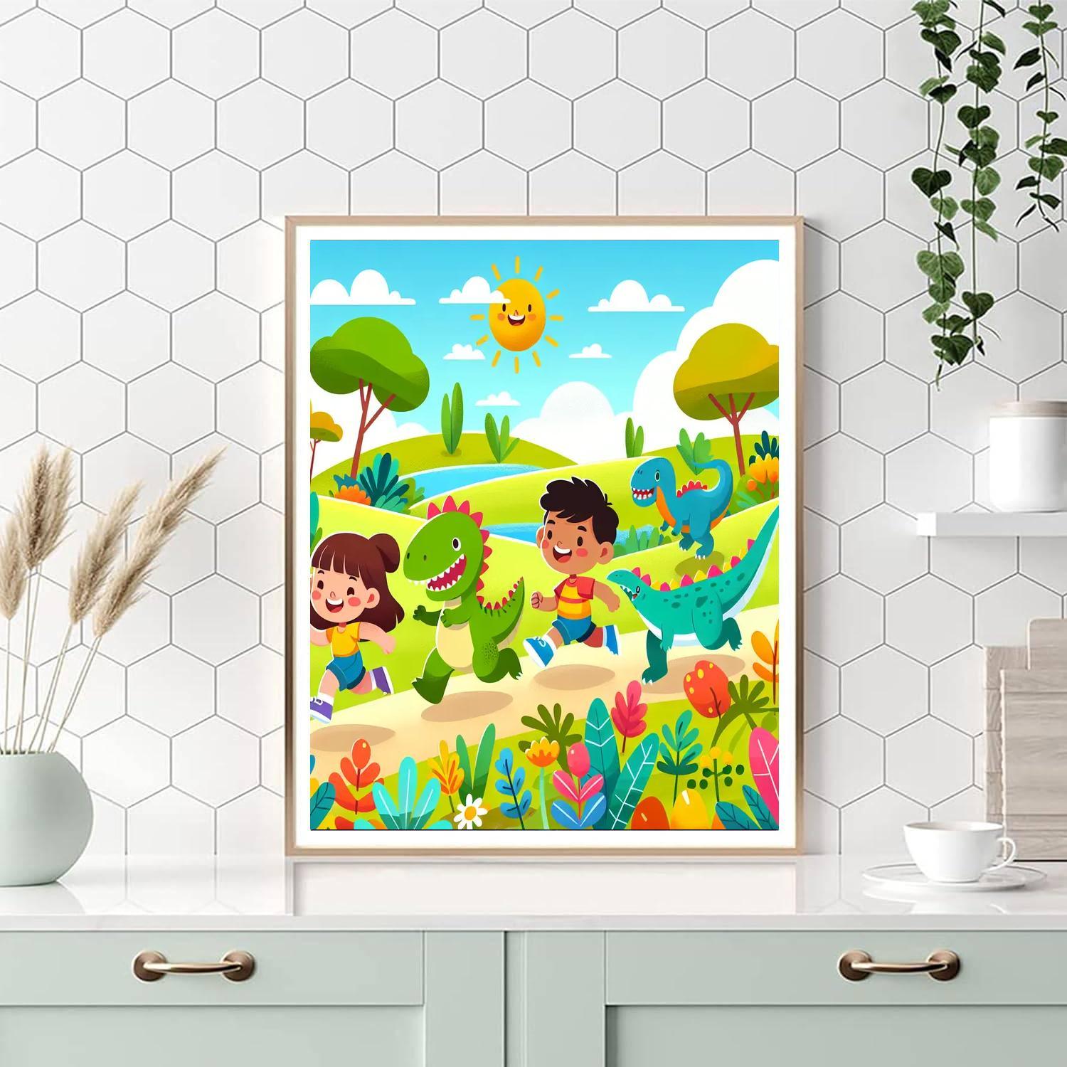 Daring Dinosaur Race Paint By Numbers Art