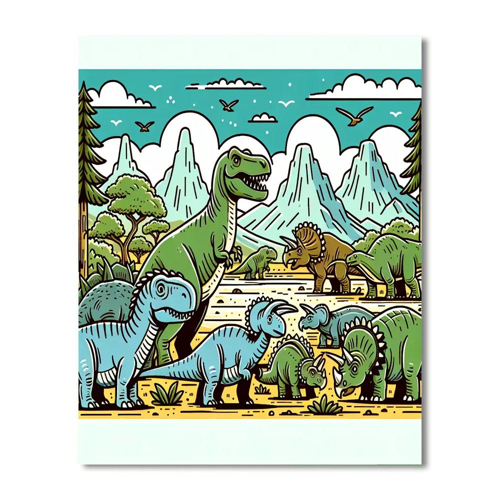 Dino World: The Era Of Dinosaurs Number Painting