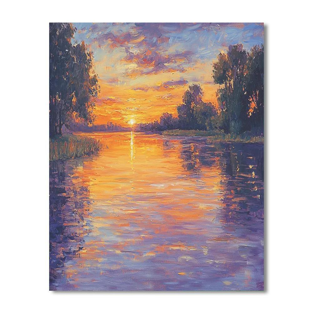 Camille Pissarro Inspired Impressionist Sunset Over Lake  Paint By Numbers