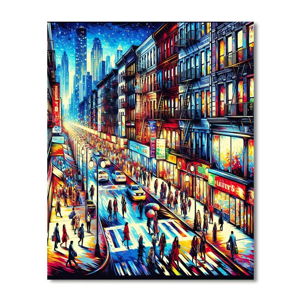 Vibrant City Street Scene Numbered Painting Kits