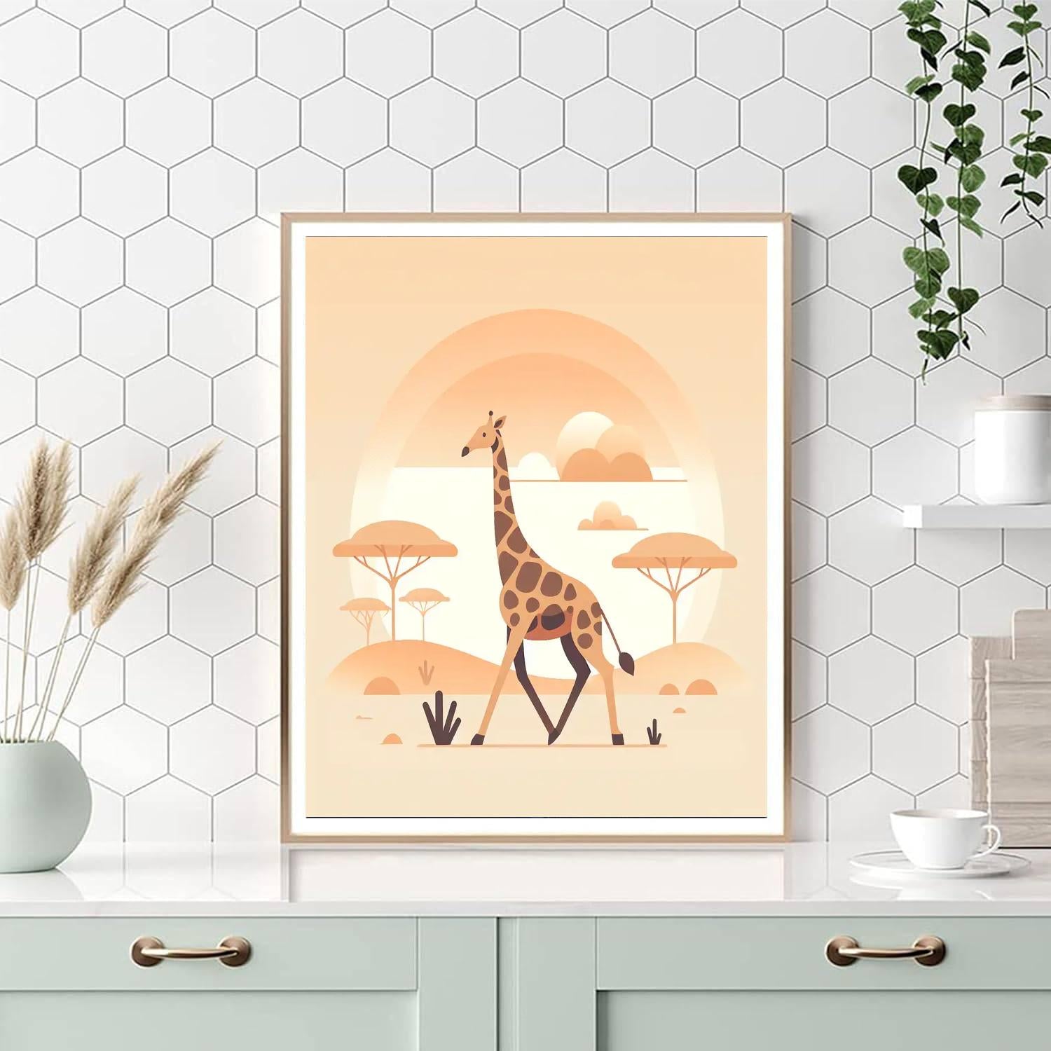 Giraffe's Gentle Journey Paint By Numbers Art