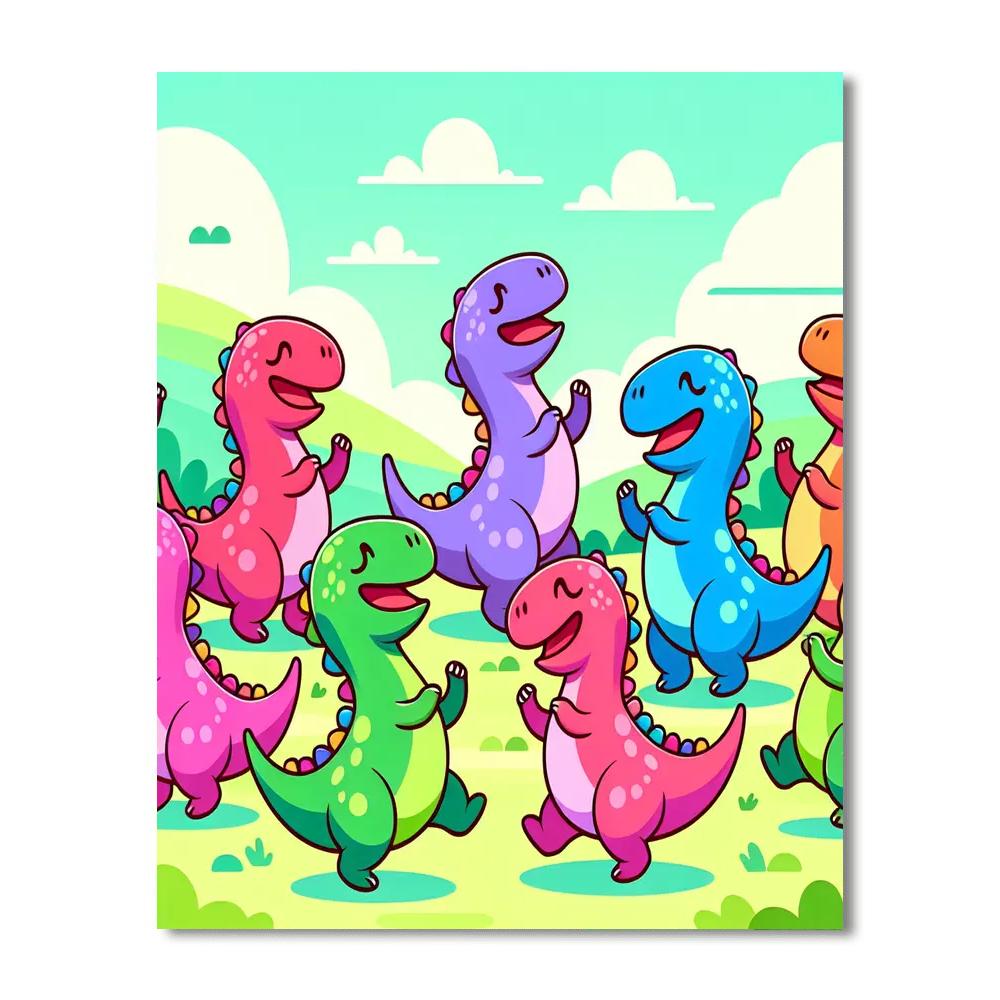 Funky Dinosaur Dance Party DIY Paint By Numbers