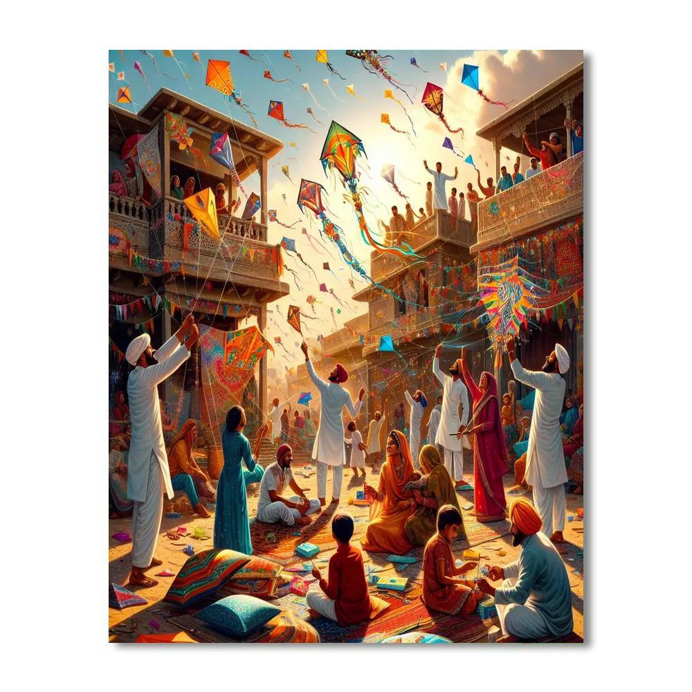 Makar Sankranti Kite Festival - Gujarat, India Painting Number Kit