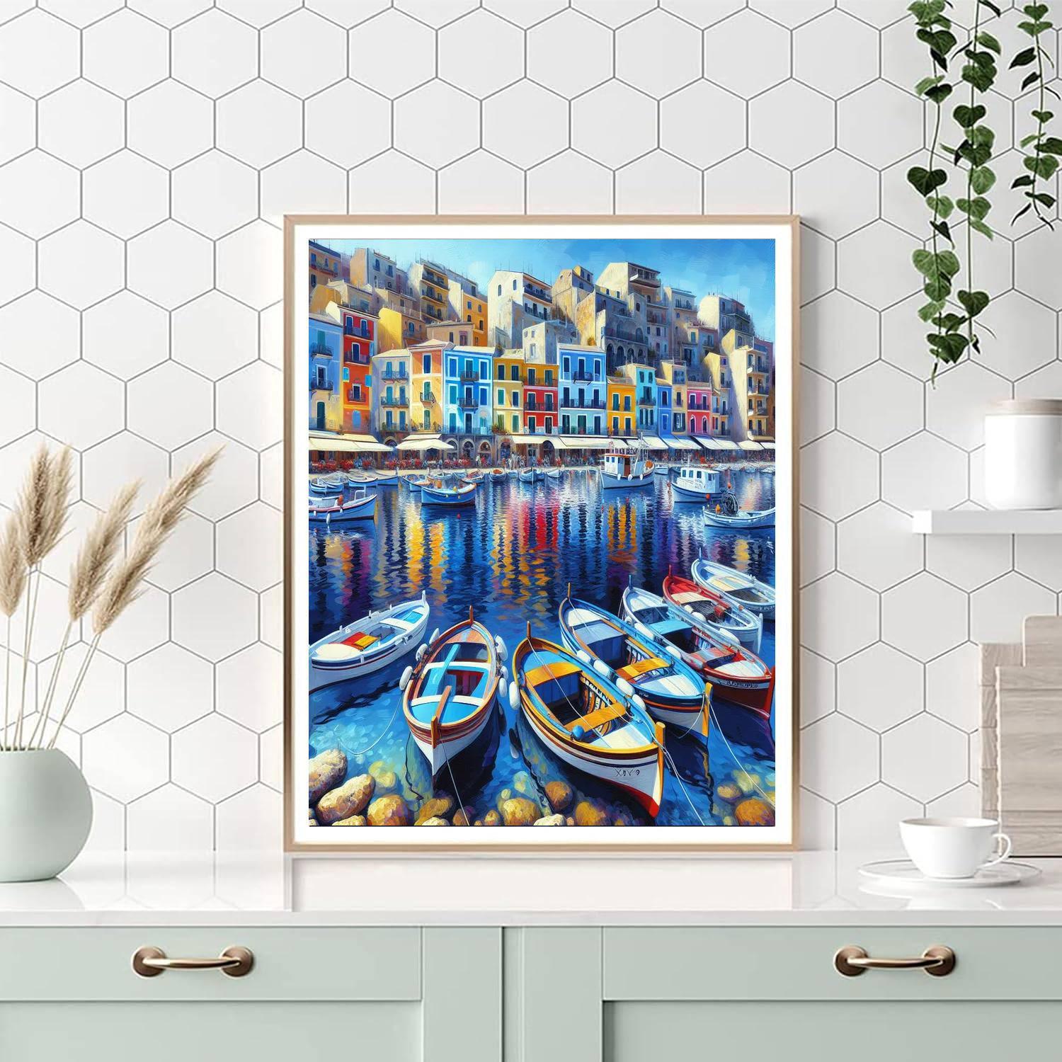 Colorful Mediterranean Harbor DIY Paint By Numbers