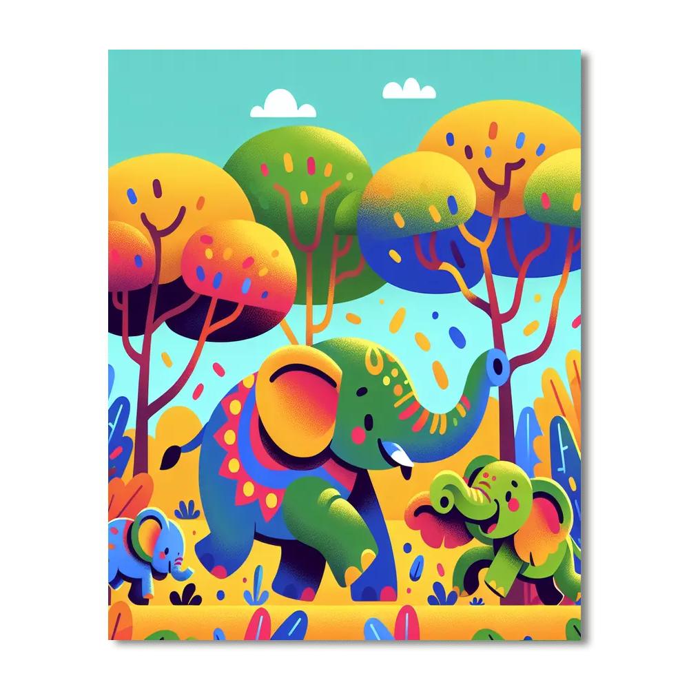 Energetic Elephant Escapade Painting Number Kit